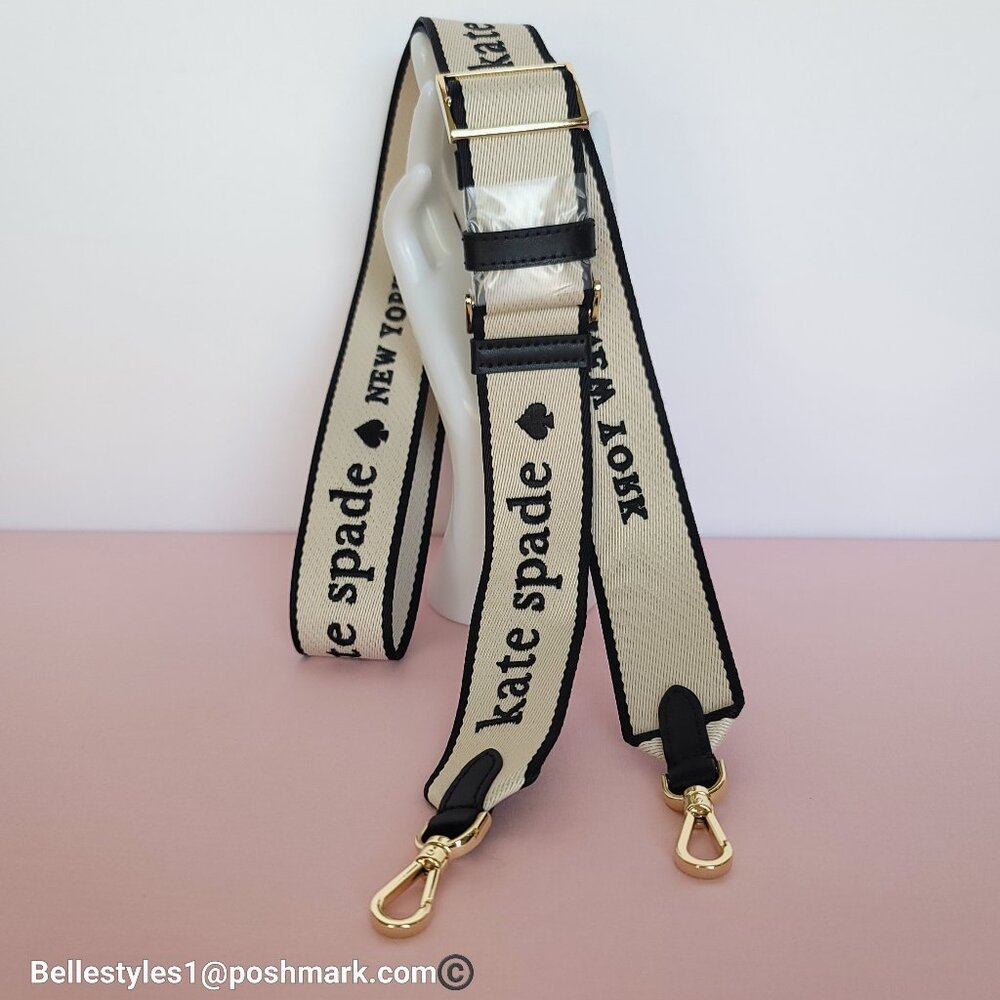 KATE SPADE Webbing Bag Strap with Embroidered Logo- Light Natural color ⭐